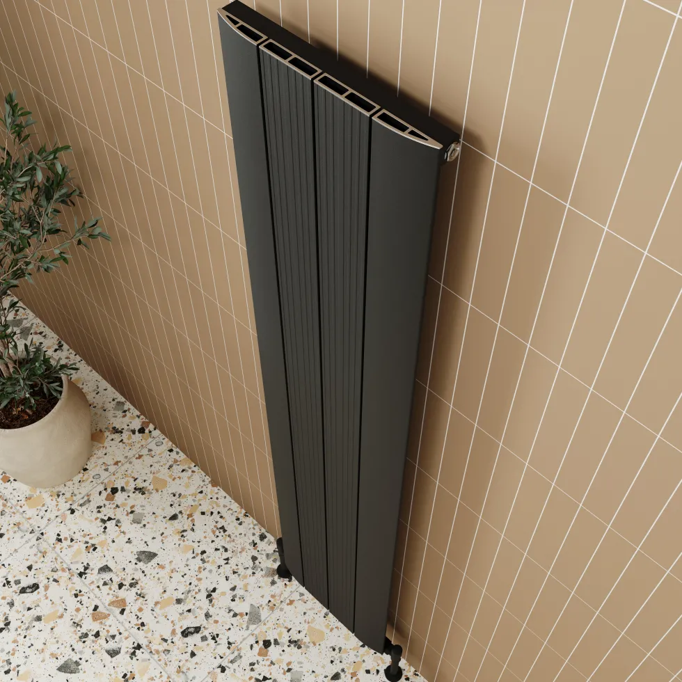 Toasty Drift Matt Black Vertical Aluminium Radiator - 1800 x 375mm