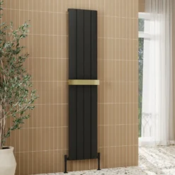 Toasty Drift Matt Black Vertical Aluminium Radiator - 1800 x 375mm