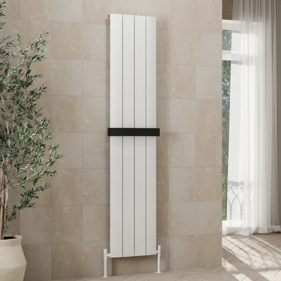 Toasty Drift White Vertical Aluminium Radiator - 1800 x 375mm