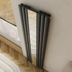 Toasty Echo Anthracite Grey Oval Double Panel Vertical Mirror Radiator - 1800 x 500mm