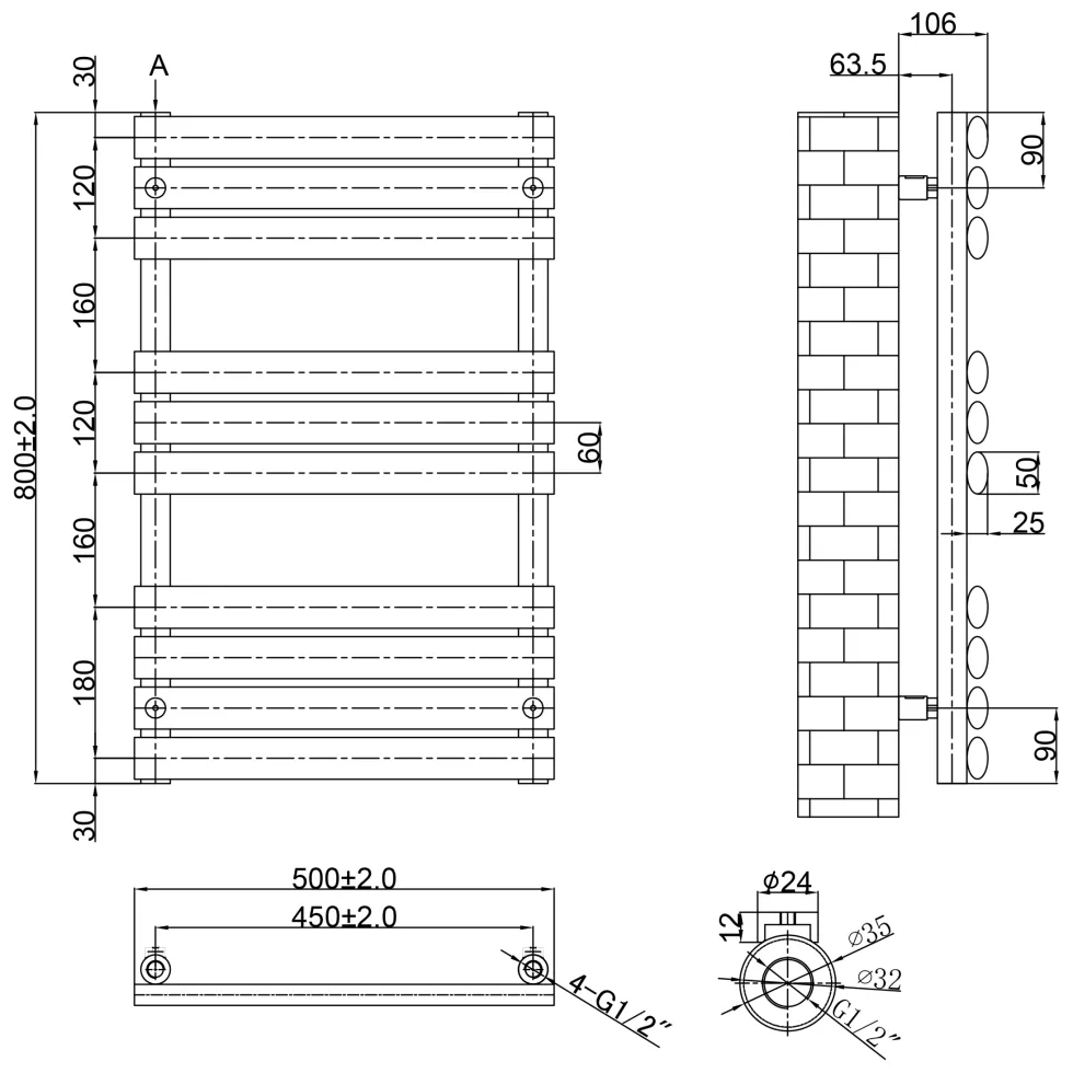 Toasty Eden Matt White Heated Towel Rail