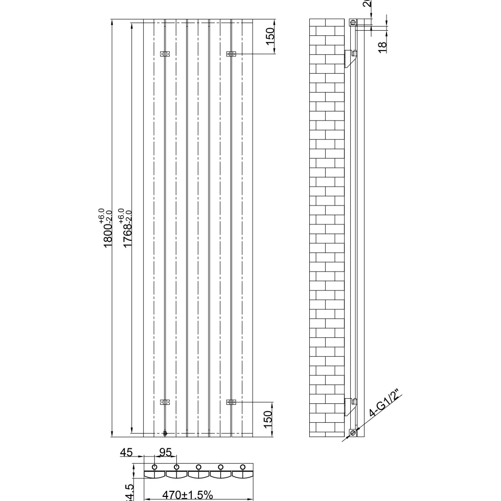 Toasty Forma Anthracite Vertical Aluminium Radiator