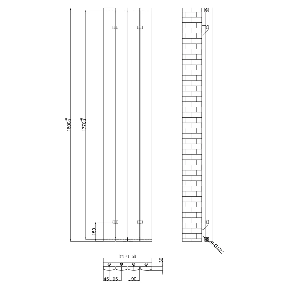 Toasty Forma Matt Black Vertical Aluminium Radiator