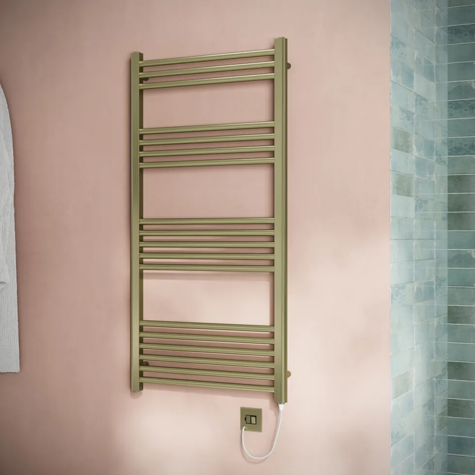 Toasty Glow Brushed Brass 22mm Electric Heated Ladder Towel Rail with Heating Element