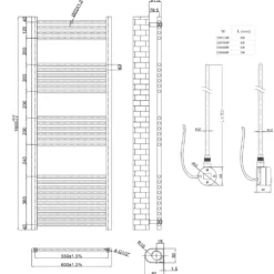 Toasty Glow Brushed Brass 22mm Electric Heated Ladder Towel Rail with Heating Element