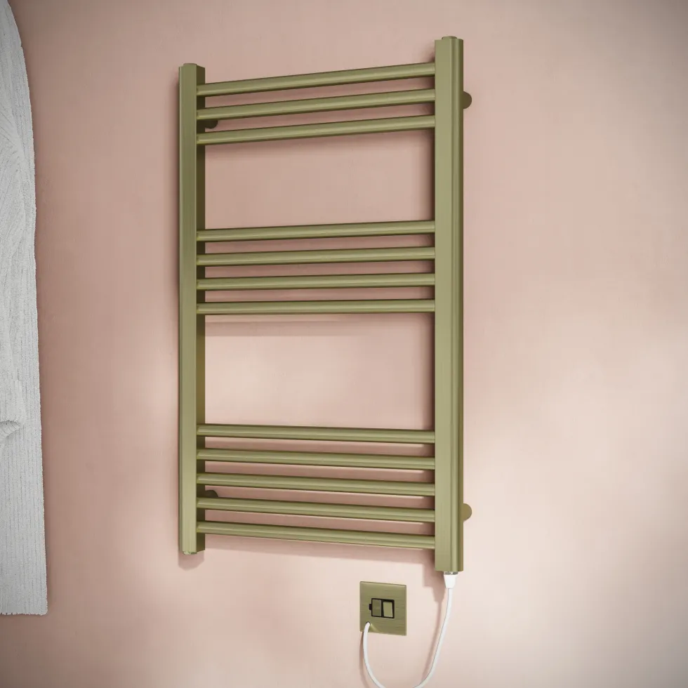 Toasty Glow Brushed Brass 22mm Electric Heated Ladder Towel Rail with Heating Element