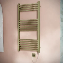 Toasty Glow Brushed Brass 22mm Electric Heated Ladder Towel Rail with Heating Element