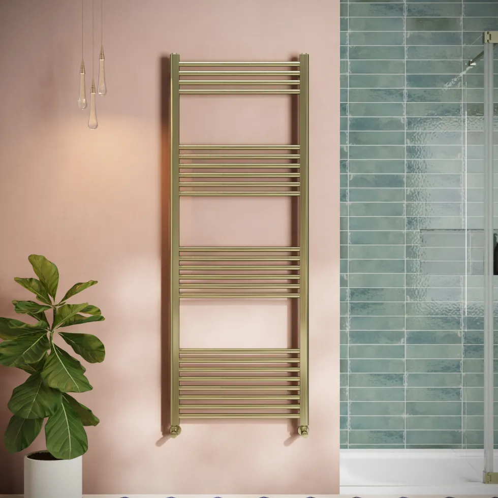 Toasty Glow Brushed Brass 22mm Heated Ladder Towel Rail