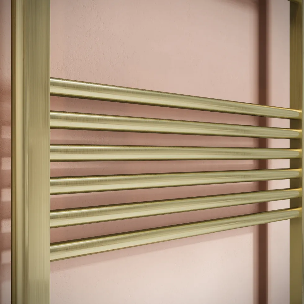Toasty Glow Brushed Brass 22mm Heated Ladder Towel Rail