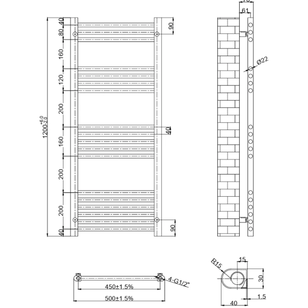 Toasty Glow Brushed Brass 22mm Heated Ladder Towel Rail