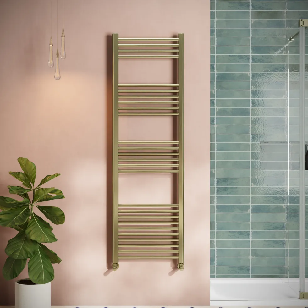 Toasty Glow Brushed Brass 22mm Heated Ladder Towel Rail
