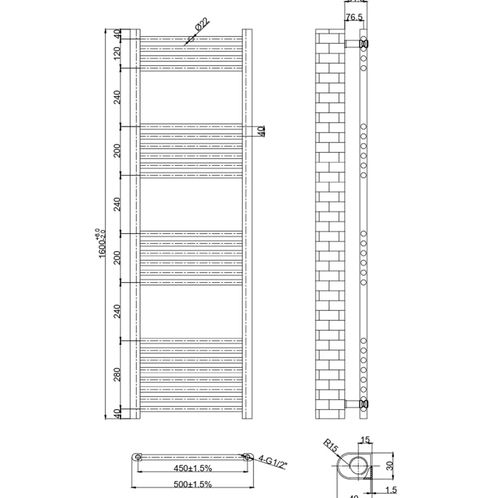 Toasty Glow Brushed Brass 22mm Heated Ladder Towel Rail