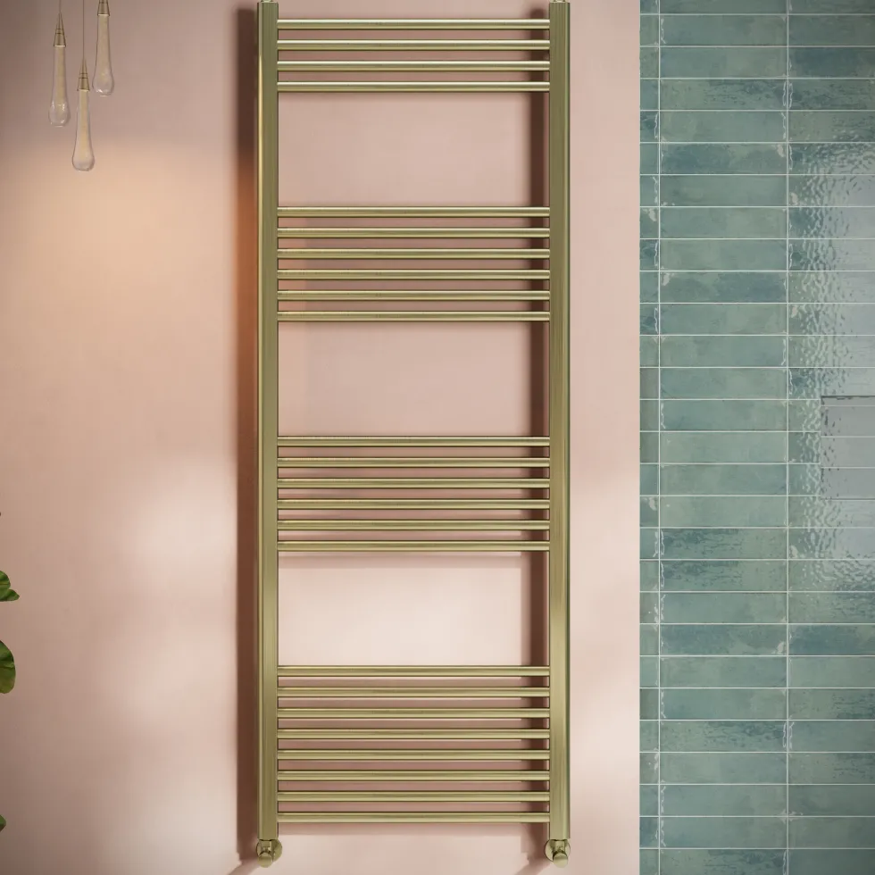 Toasty Glow Brushed Brass 22mm Heated Ladder Towel Rail