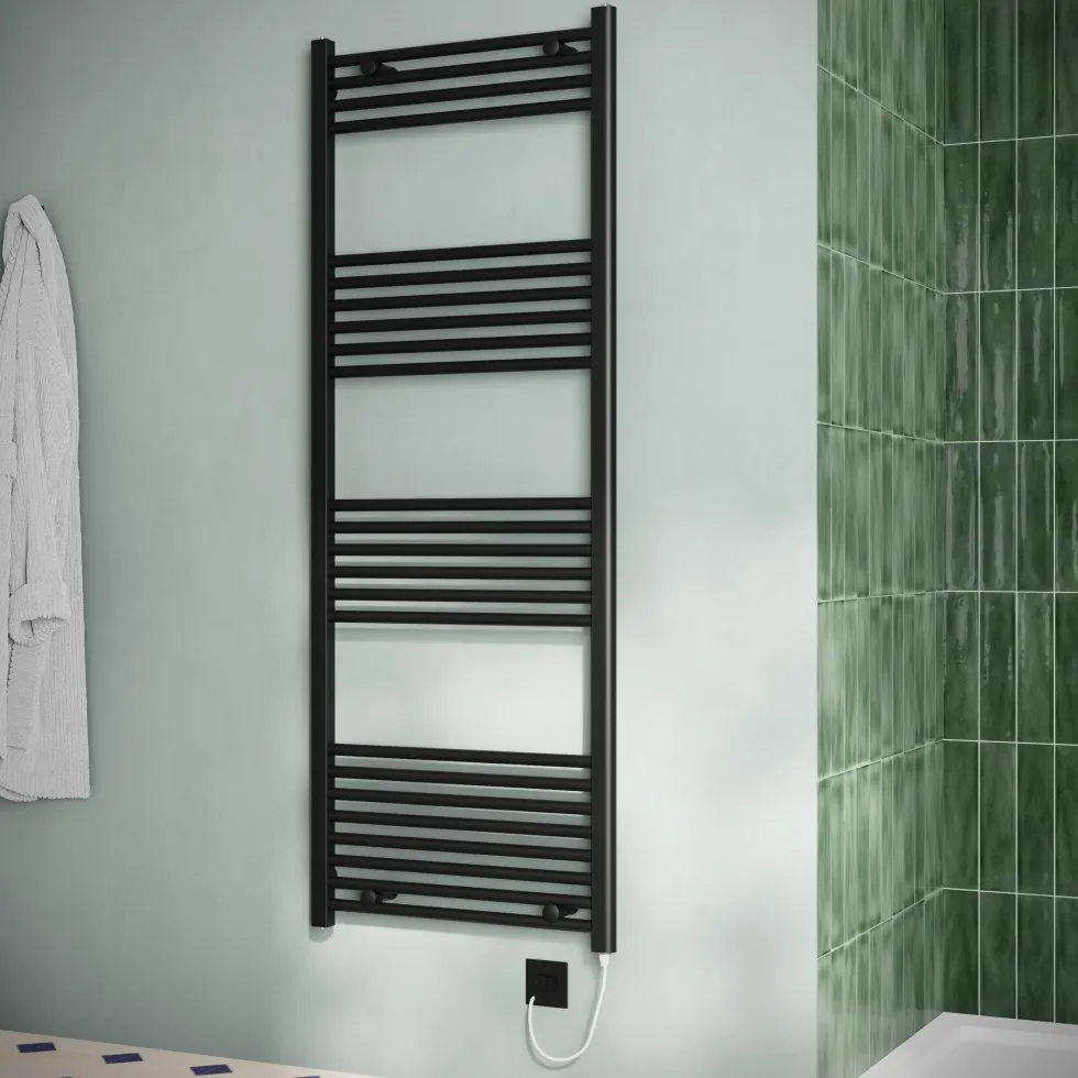 Toasty Glow Matt Black 22mm Electric Heated Ladder Towel Rail with Heating Element