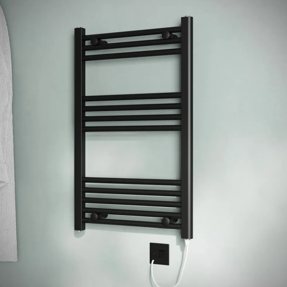 Toasty Glow Matt Black 22mm Electric Heated Ladder Towel Rail with Heating Element