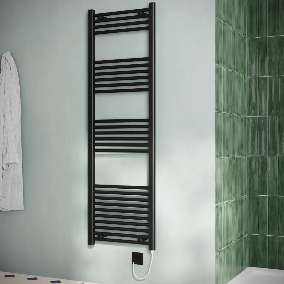 Toasty Glow Matt Black 22mm Electric Heated Ladder Towel Rail with Heating Element