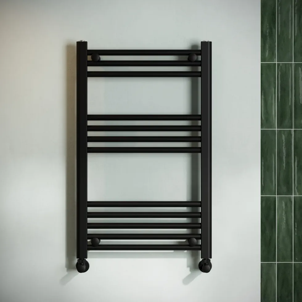 Toasty Glow Matt Black 22mm Heated Ladder Towel Rail