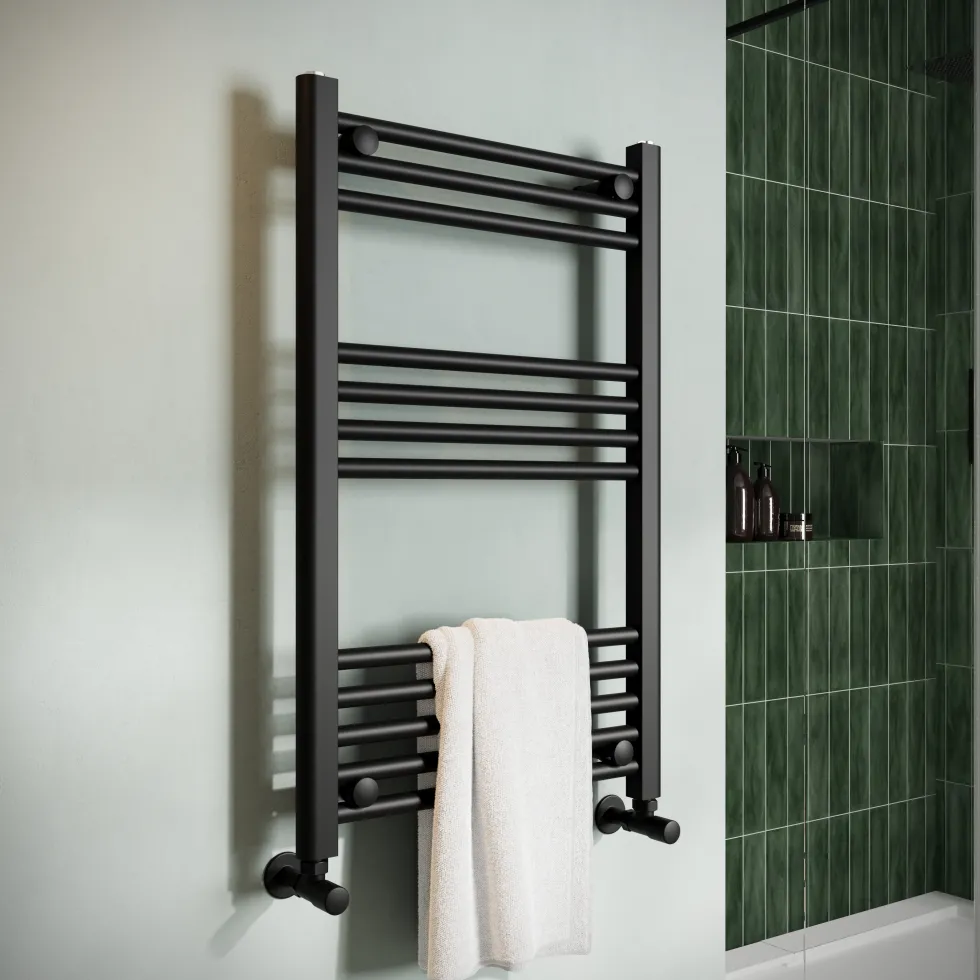 Toasty Glow Matt Black 22mm Heated Ladder Towel Rail
