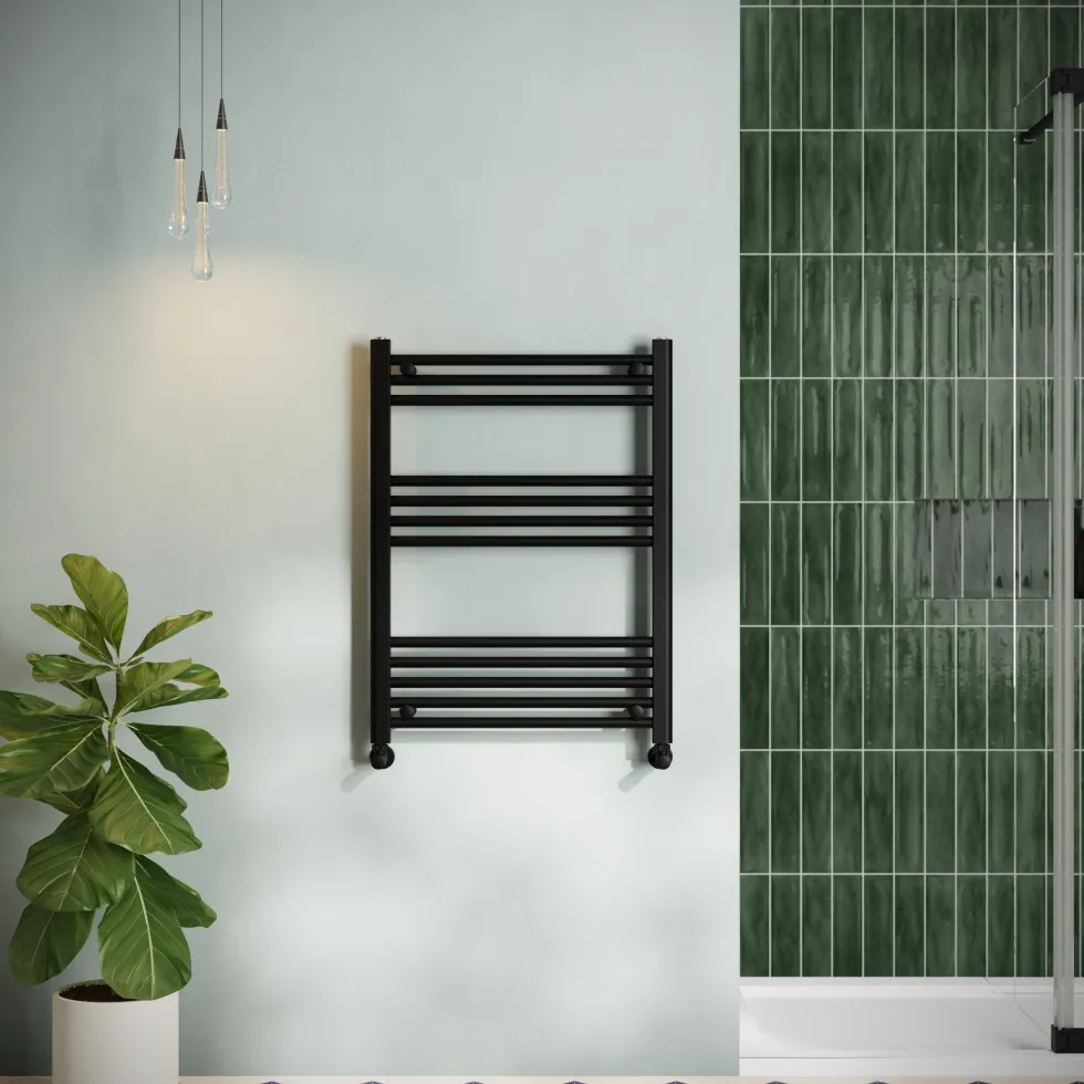 Toasty Glow Matt Black 22mm Heated Ladder Towel Rail