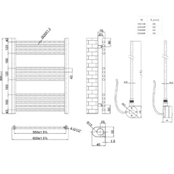 Toasty Glow Premium Brushed Brass 25mm Electric Heated Towel Rail with Heating Element