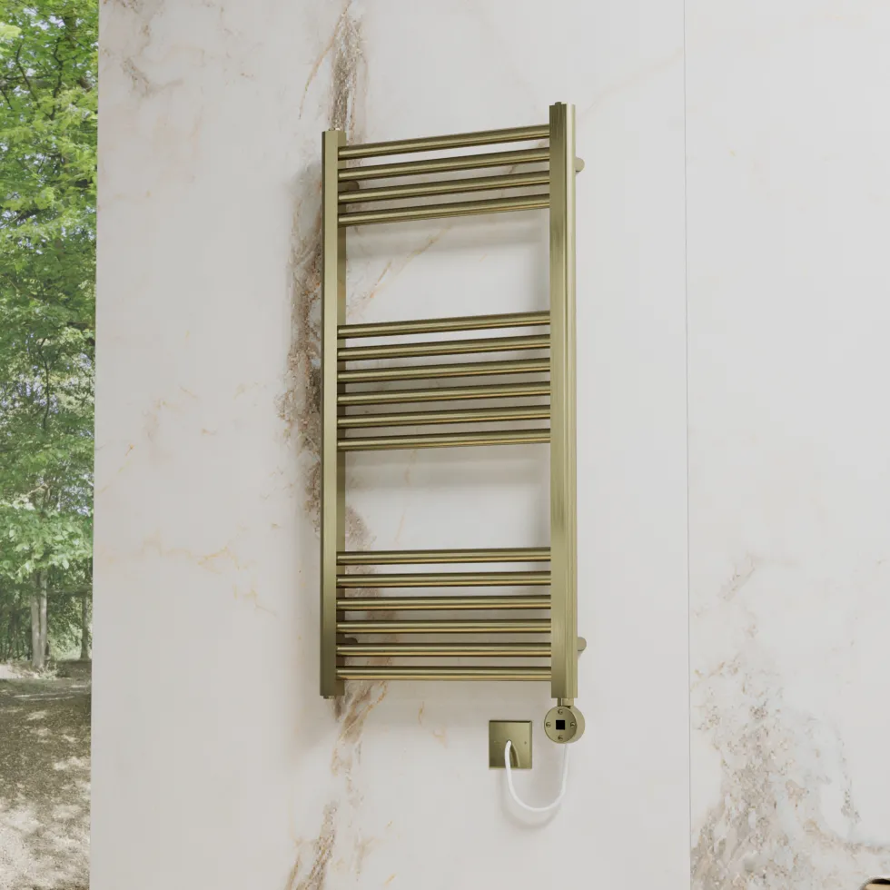 Toasty Glow Premium Brushed Brass 25mm Electric Heated Towel Rail with Heating Element