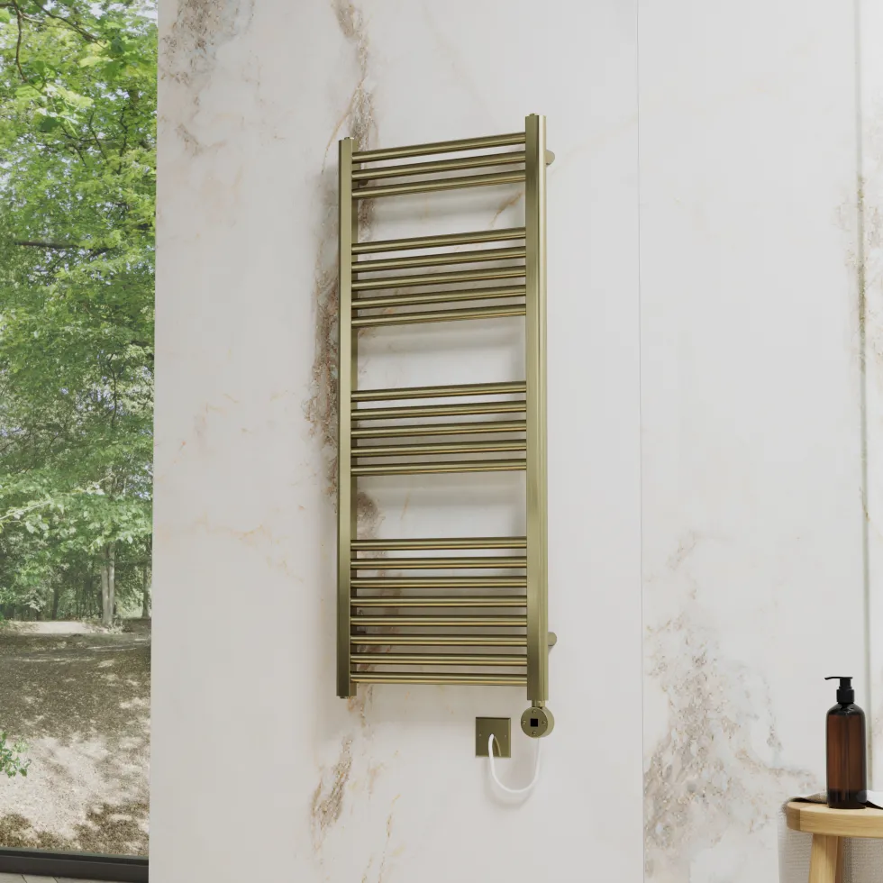 Toasty Glow Premium Brushed Brass 25mm Electric Heated Towel Rail with Heating Element
