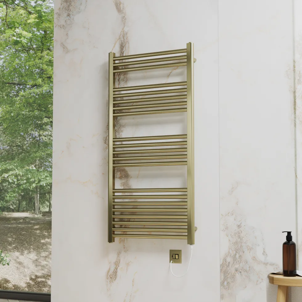 Toasty Glow Premium Brushed Brass 25mm Electric Heated Towel Rail with Heating Element