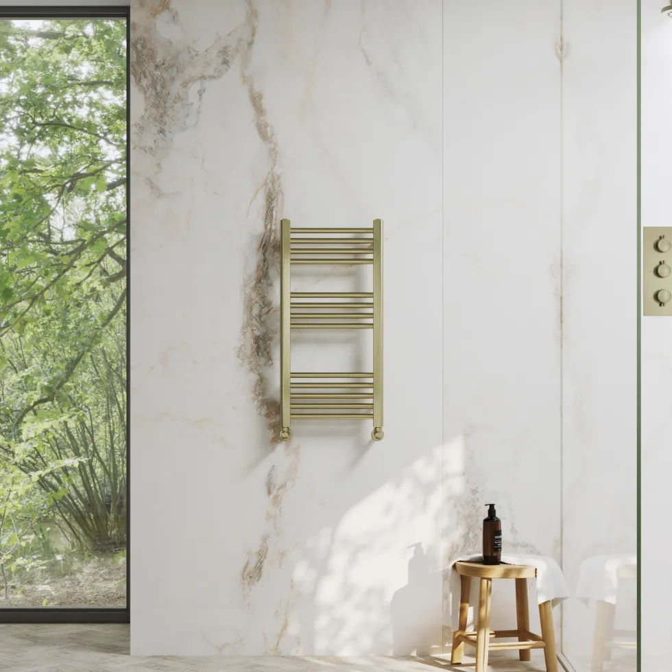 Toasty Glow Premium Brushed Brass 25mm Heated Towel Rail