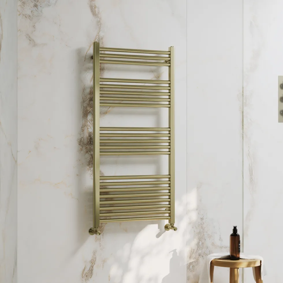 Toasty Glow Premium Brushed Brass 25mm Heated Towel Rail