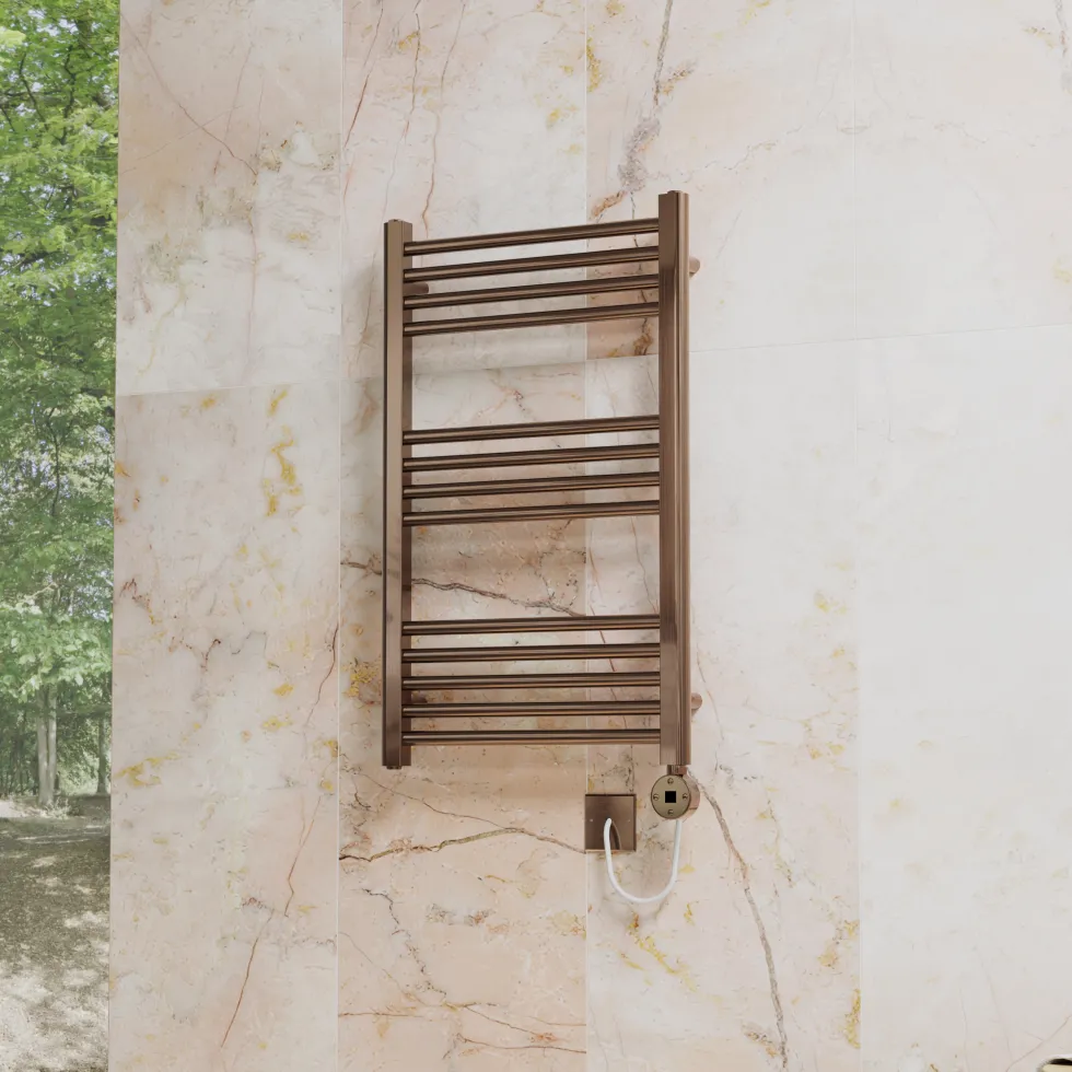 Toasty Glow Premium Brushed Bronze 25mm Electric Heated Towel Rail with Heating Element