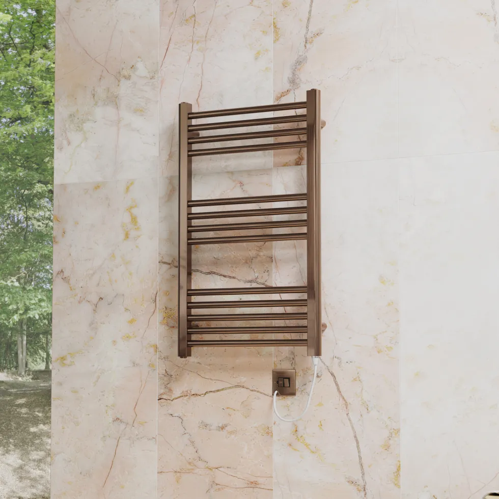 Toasty Glow Premium Brushed Bronze 25mm Electric Heated Towel Rail with Heating Element