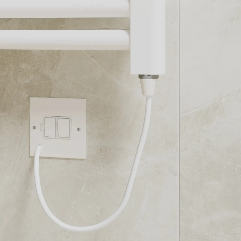 Toasty Glow Premium Matt White 25mm Electric Heated Towel Rail with Heating Element