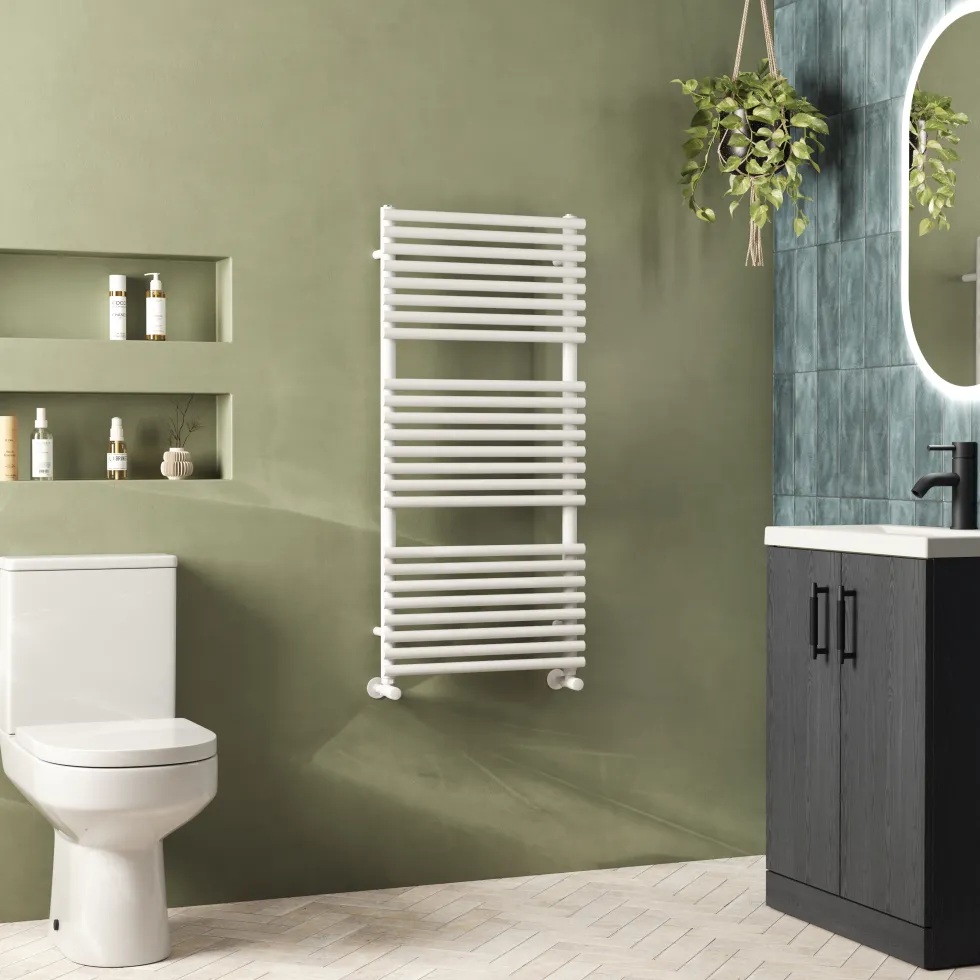 Toasty Halo Matt White Bar on Bar Heated Towel Rail
