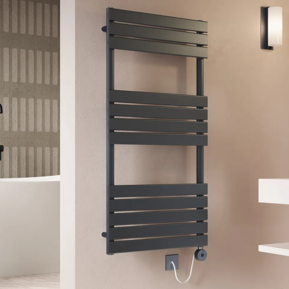 Toasty Hush Anthracite Electric Flat Panel Heated Towel Rail with Heating Element