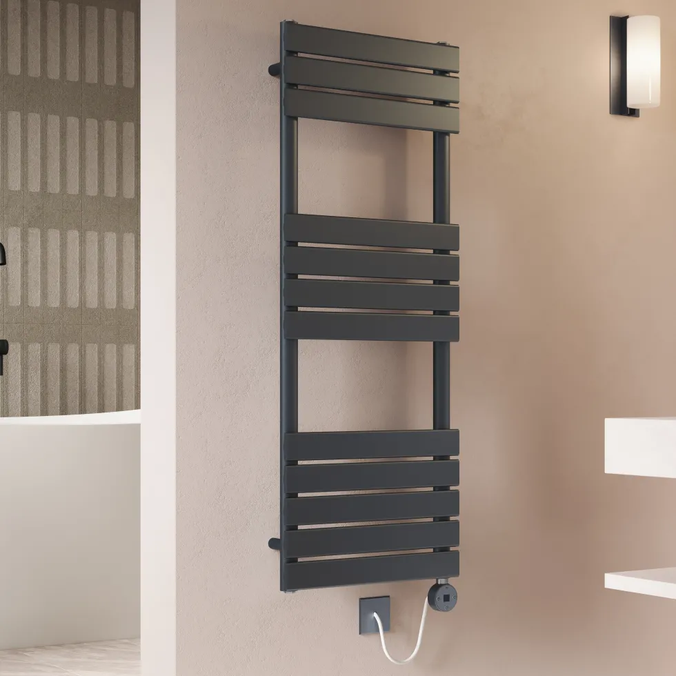 Toasty Hush Anthracite Electric Flat Panel Heated Towel Rail with Heating Element