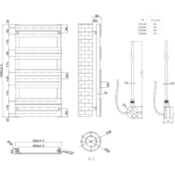 Toasty Hush Brushed Brass Electric Flat Panel Heated Towel Rail with Heating Element