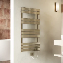 Toasty Hush Brushed Brass Electric Flat Panel Heated Towel Rail with Heating Element