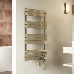 Toasty Hush Brushed Brass Electric Flat Panel Heated Towel Rail with Heating Element