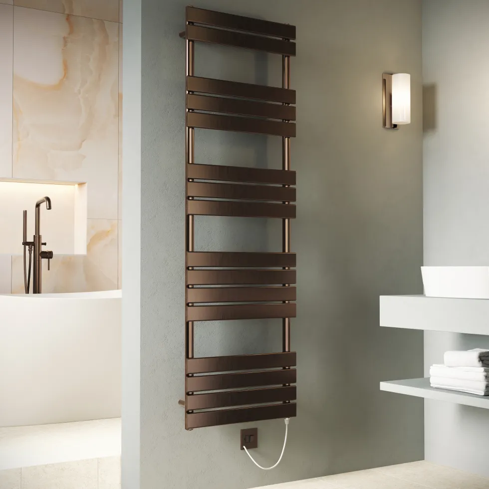 Toasty Hush Brushed Bronze Electric Flat Panel Heated Towel Rail with Heating Element