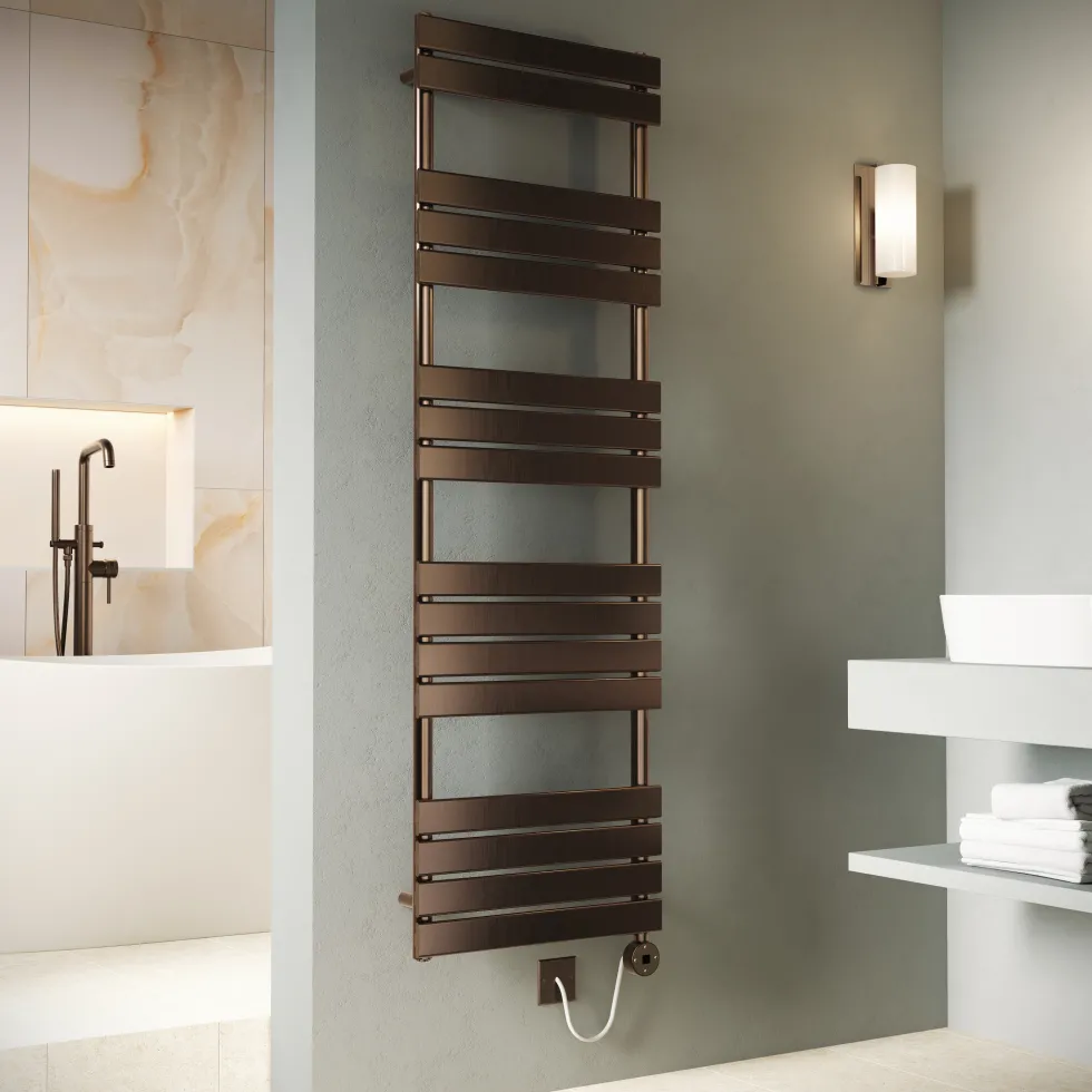 Toasty Hush Brushed Bronze Electric Flat Panel Heated Towel Rail with Heating Element