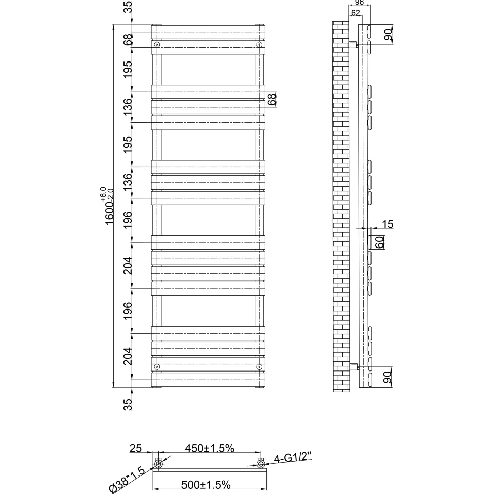 Toasty Hush Chrome Flat Panel Heated Towel Rail