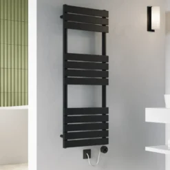 Toasty Hush Matt Black Electric Flat Panel Heated Towel Rail with Heating Element