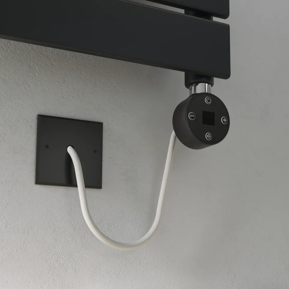 Toasty Hush Matt Black Electric Flat Panel Heated Towel Rail with Heating Element