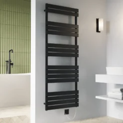 Toasty Hush Matt Black Electric Flat Panel Heated Towel Rail with Heating Element