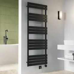 Toasty Hush Matt Black Electric Flat Panel Heated Towel Rail with Heating Element
