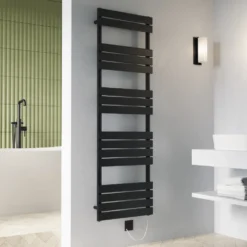 Toasty Hush Matt Black Electric Flat Panel Heated Towel Rail with Heating Element