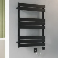 Toasty Hush Matt Black Electric Flat Panel Heated Towel Rail with Heating Element