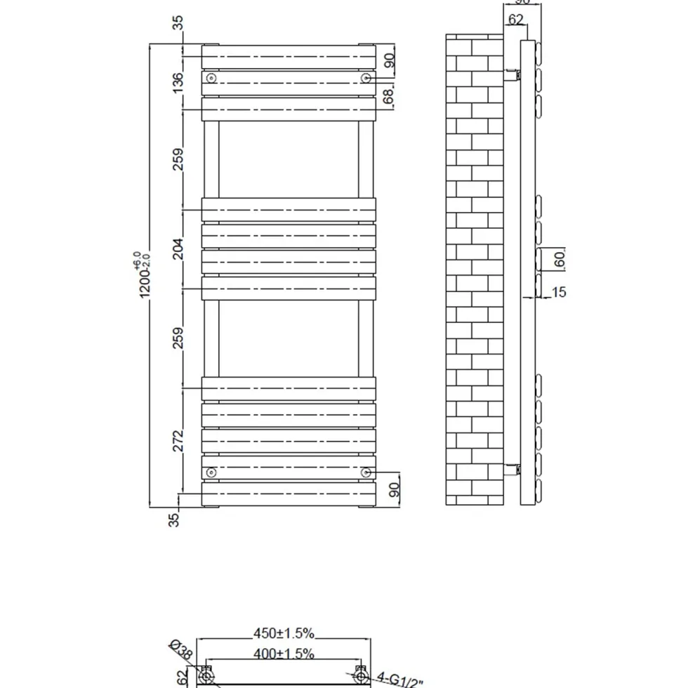 Toasty Hush Matt Black Flat Panel Heated Towel Rail
