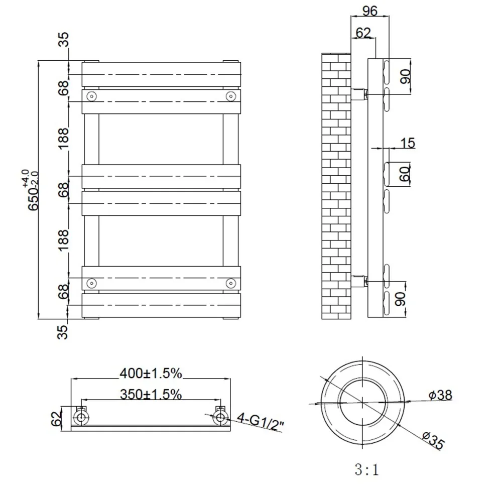 Toasty Hush White Flat Panel Heated Towel Rail