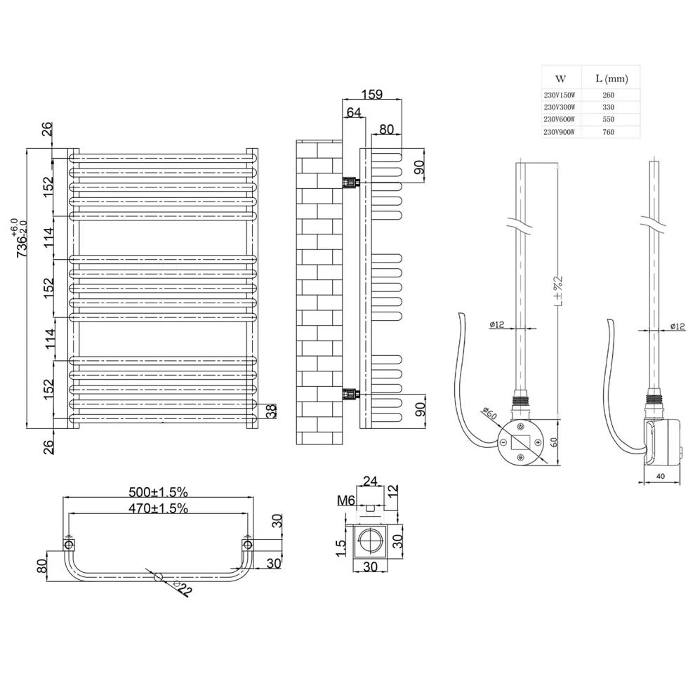 Toasty Nest Chrome Electric Heated Towel Rail with Heating Element